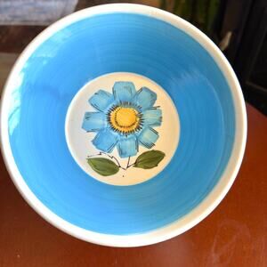 Vintage Rossini Ironstone Serving Bowl Blue Flower Hand Painted Japan MCM